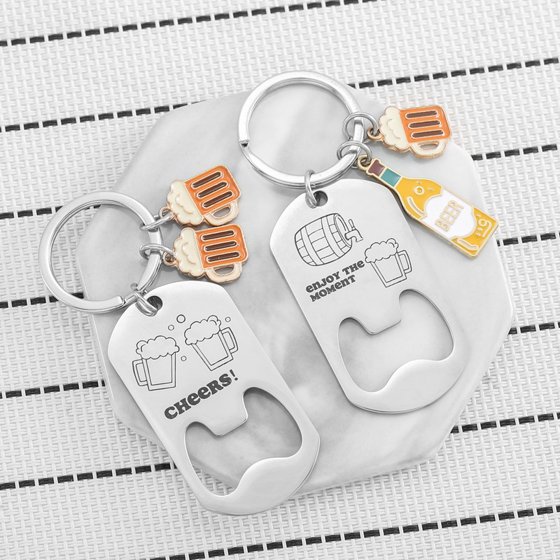 Stainless Steel Beer Bottle Opener Keychain With Engraving=