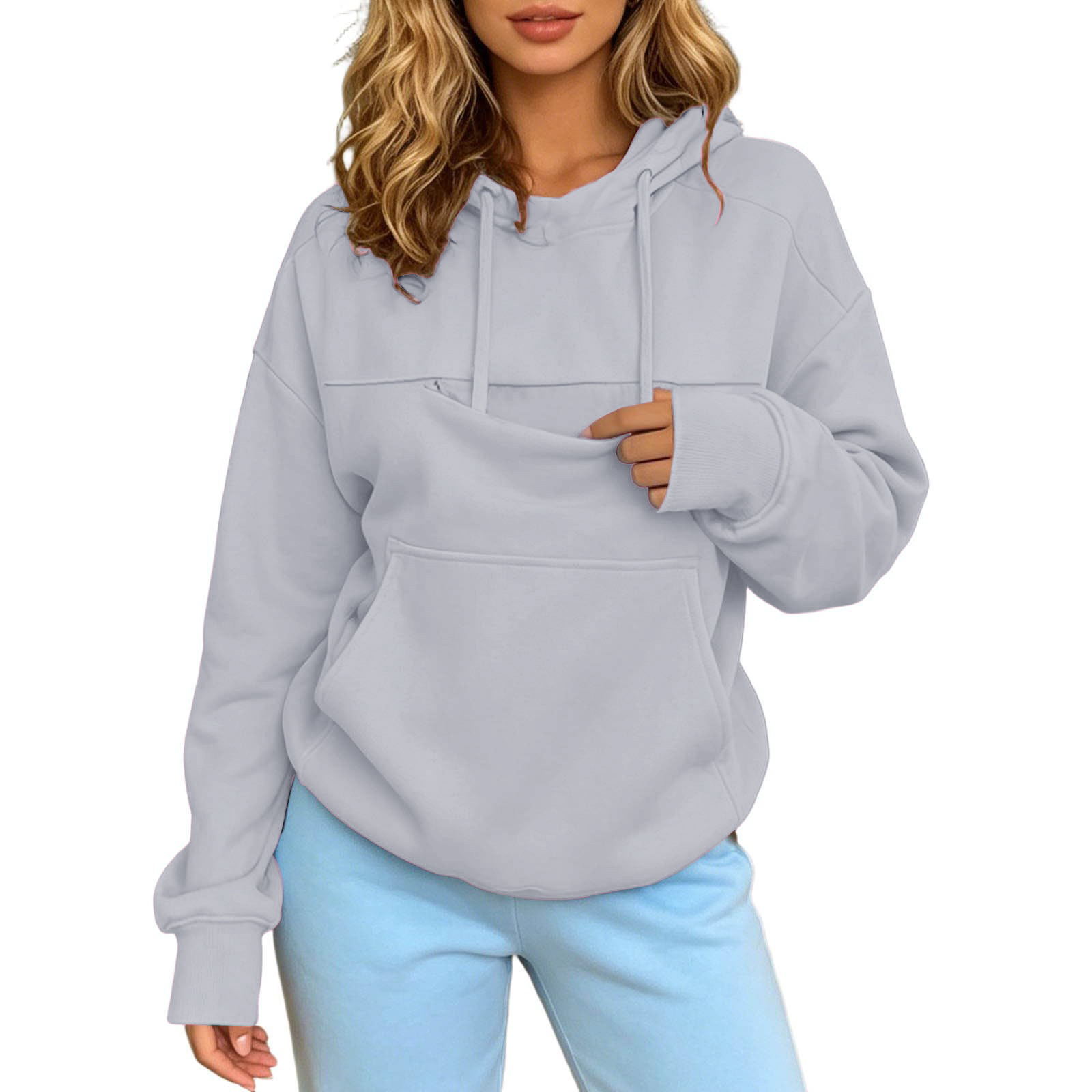 Autumn and Winter Warm Hooded Fleece Long-Sleeve Sweatshirt with Large Pockets for Men and Women Pet-Friendly