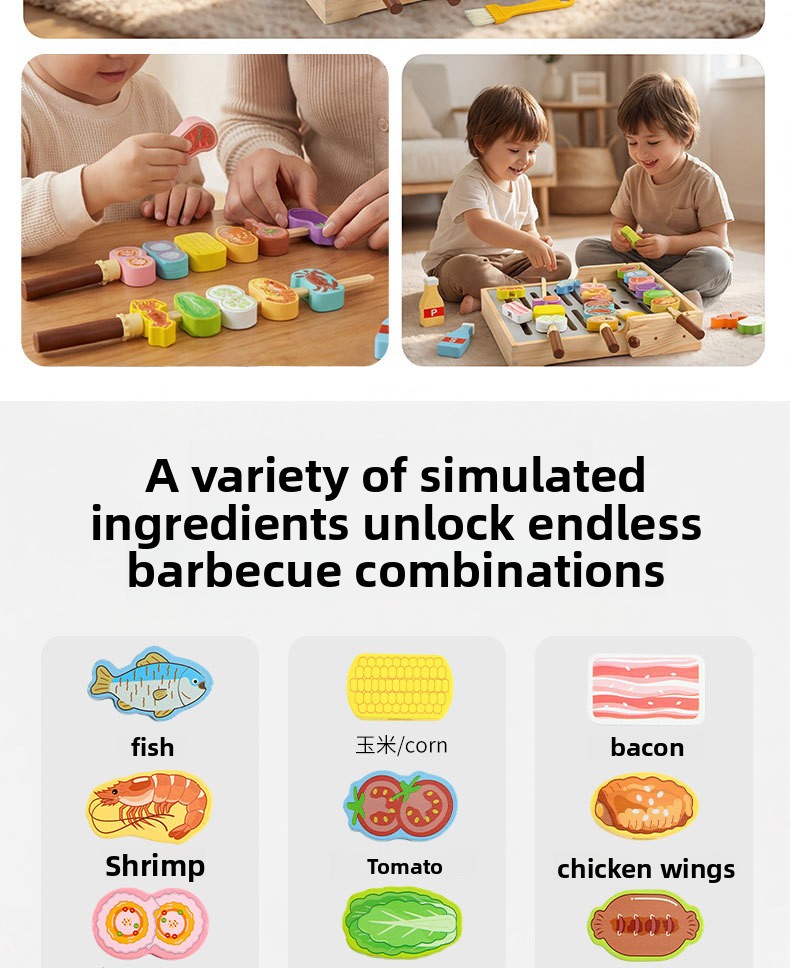 Wooden Pretend BBQ Grill & Food Skewer Play Sets for Kids – supplier image 5