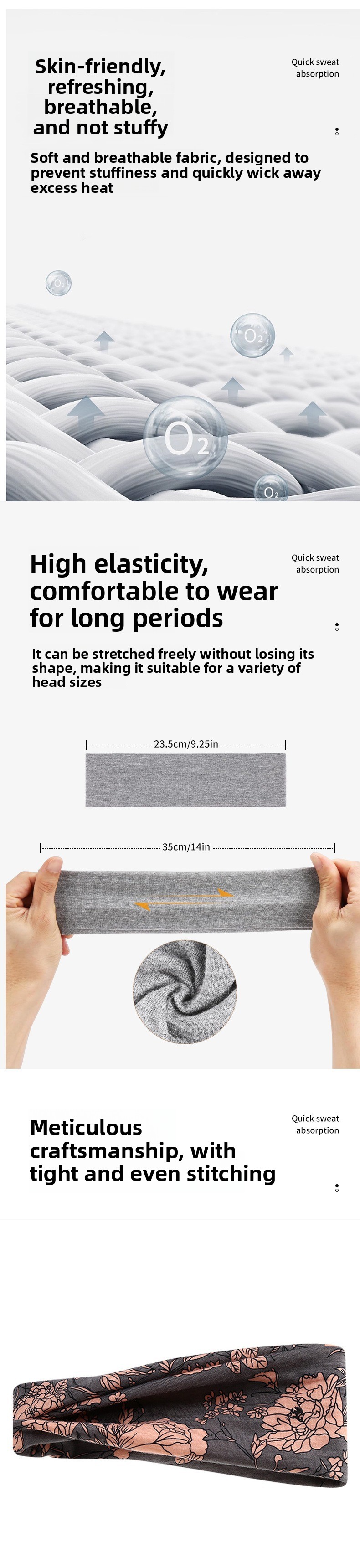 Floral Elastic Printed Wig Headscarf Headband Sports Sweat-Absorbent Hair Accessory