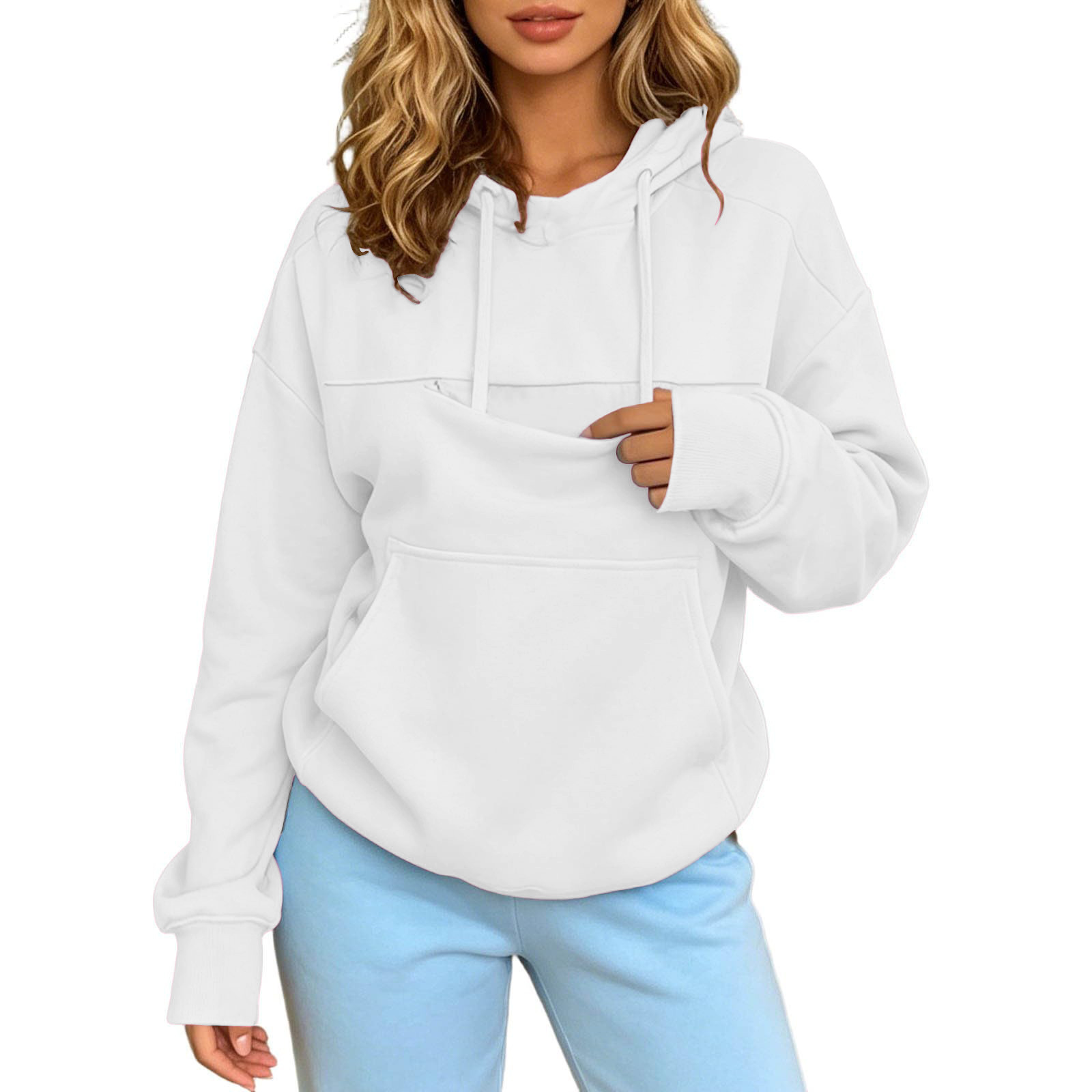 Autumn and Winter Warm Hooded Fleece Long-Sleeve Sweatshirt with Large Pockets for Men and Women Pet-Friendly