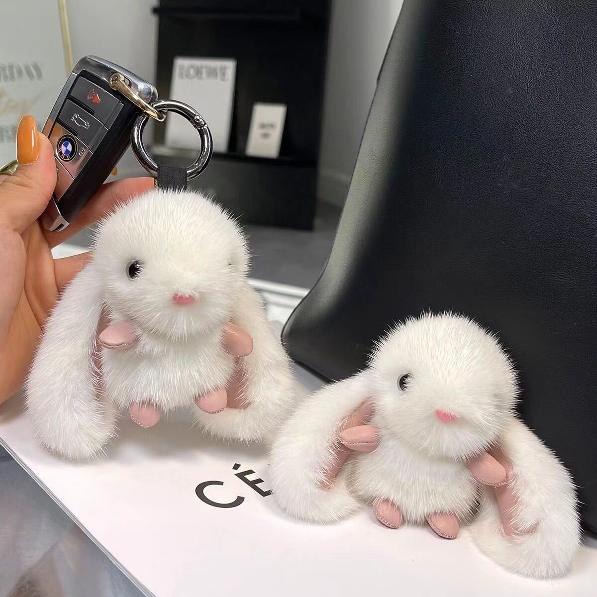 Fluffy Bunny Keychain & Bag Charm – Approximately 11 cm — QIUOLA | qiuola.com