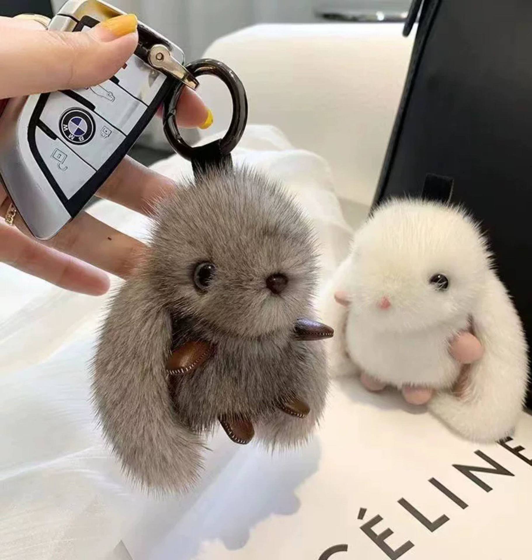 Fluffy Bunny Keychain & Bag Charm – Approximately 11 cm — QIUOLA | qiuola.com