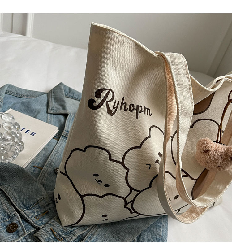Casual Large Capacity Cartoon Bear Canvas Shoulder Tote Bag