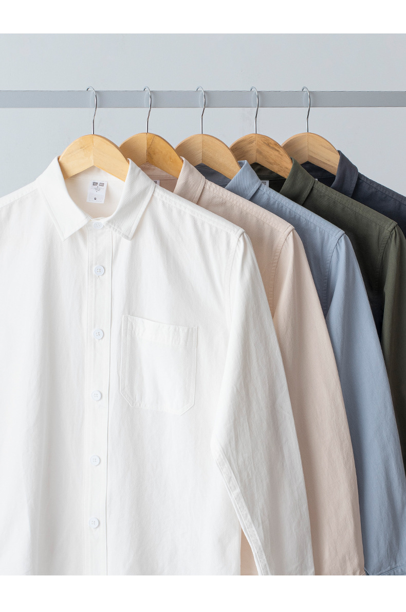 Men's Pure Cotton Solid Color Long Sleeve Lapel Shirt