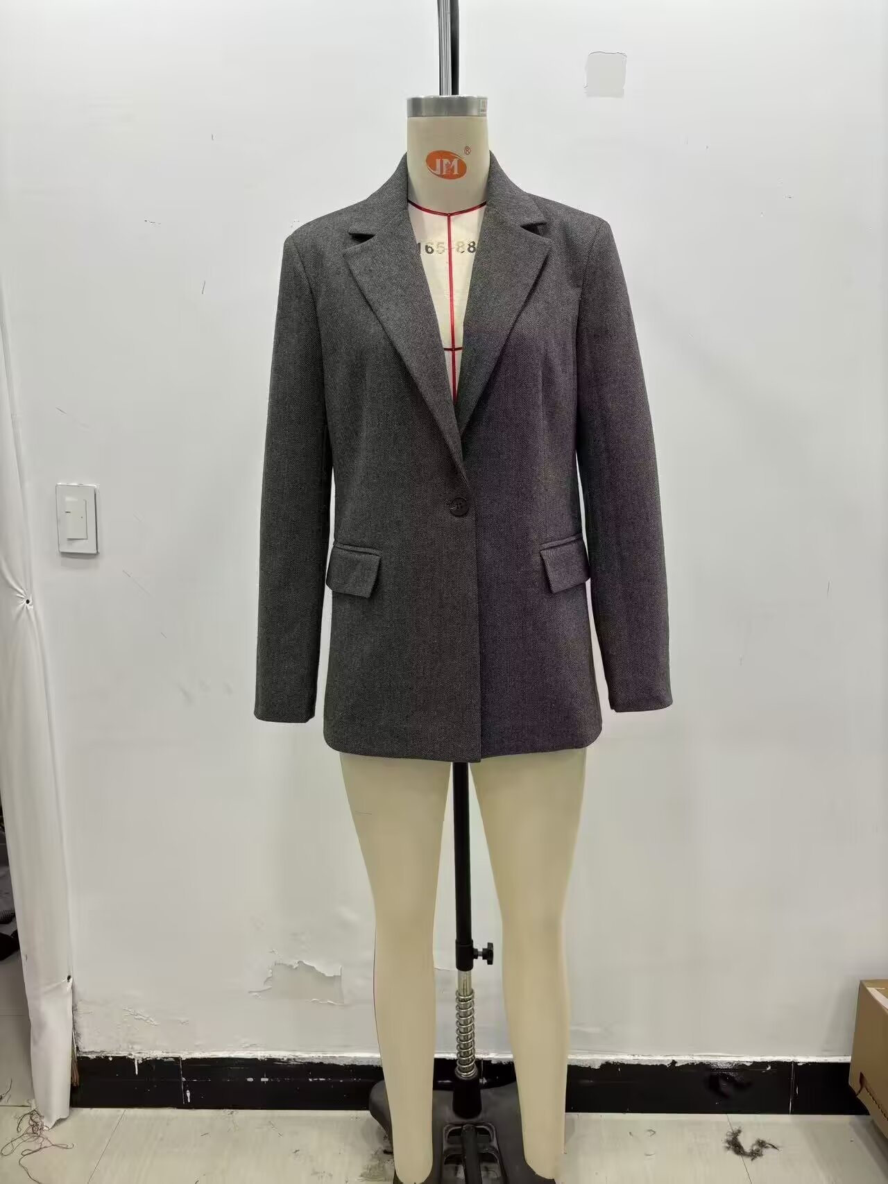 Women's Wool Blend Twill Lapel Blazer Suit Jacket