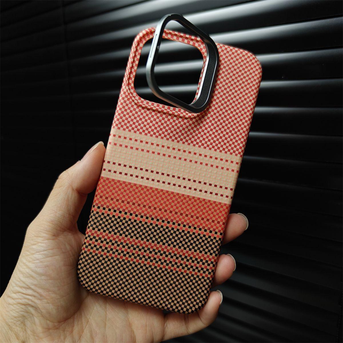 Kevlar Carbon Fiber Magnetic Case with Lens Holder for iPhone 13 14 15 16 Series Shockproof