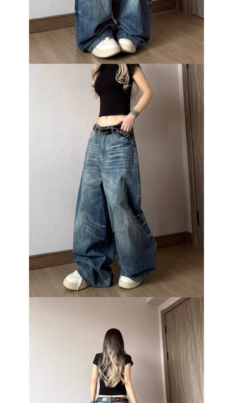 Vintage Distressed High-Waist Wide-Leg Floor-Length Denim Pants for Women