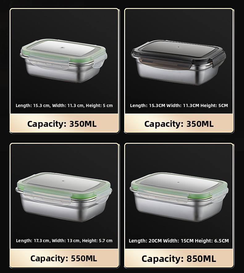 304 Stainless Steel Food Grade Crisper Box Sealed Rectangular Storage Container