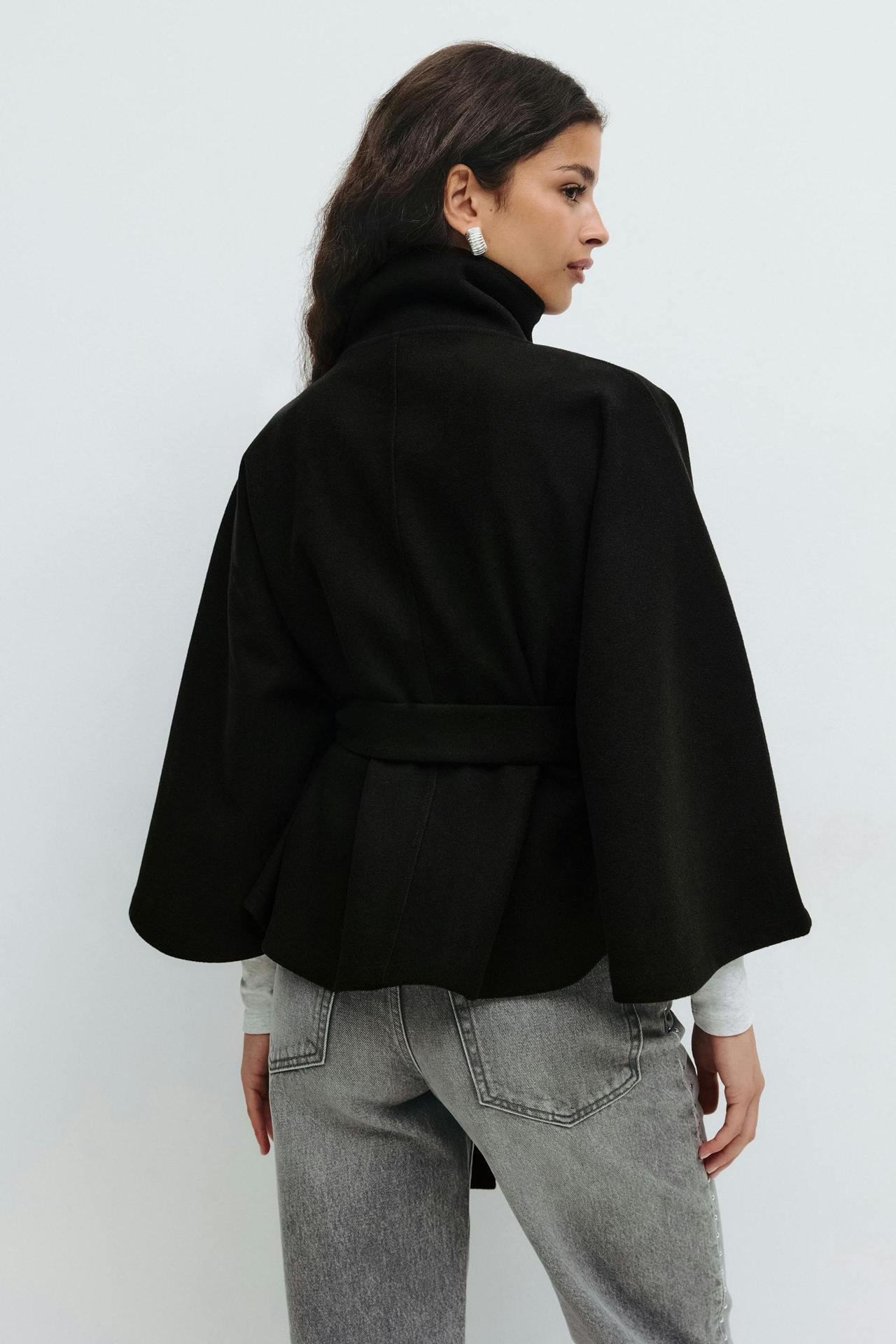 Women's Stand Collar Tie-Up Cropped Jacket Loose Fit Casual