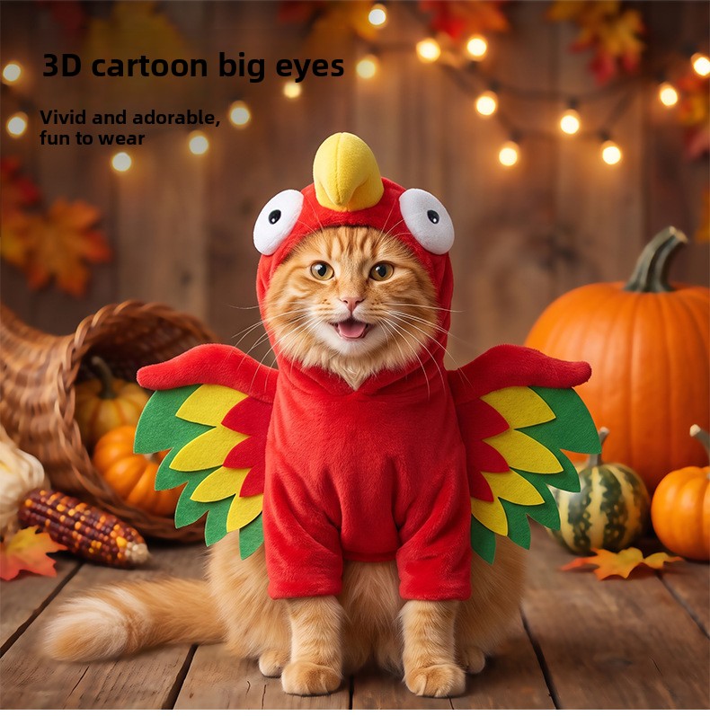Pet Turkey Costume Vibrant Wings Hooded Transformation Outfit Cat Dog