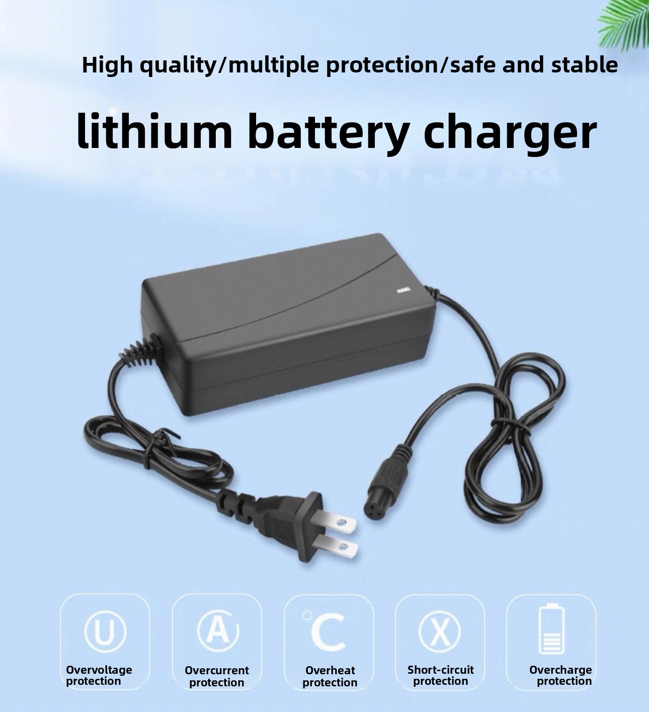 54.6V 2A Smart Charger for 48V Lithium Battery Packs with Multiple Plugs and Connector Heads