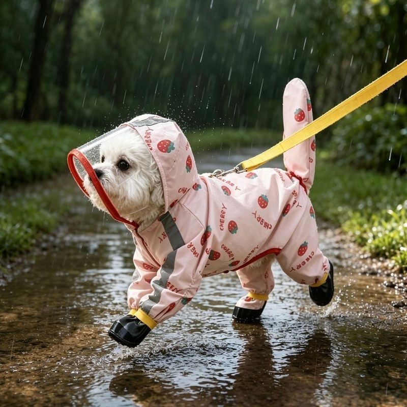 Dog fruit four-legged raincoat can be pulled four-legged waterproof