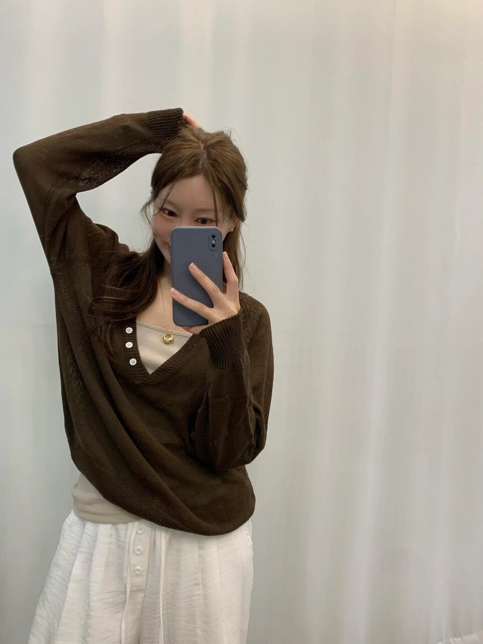 Women Autumn V-Neck Button Long-Sleeve Knit Top