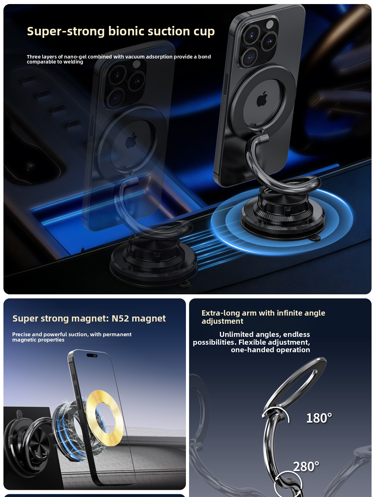 MagSafe-Compatible Magnetic Phone Mount with Suction Base — QIUOLA | qiuola.com