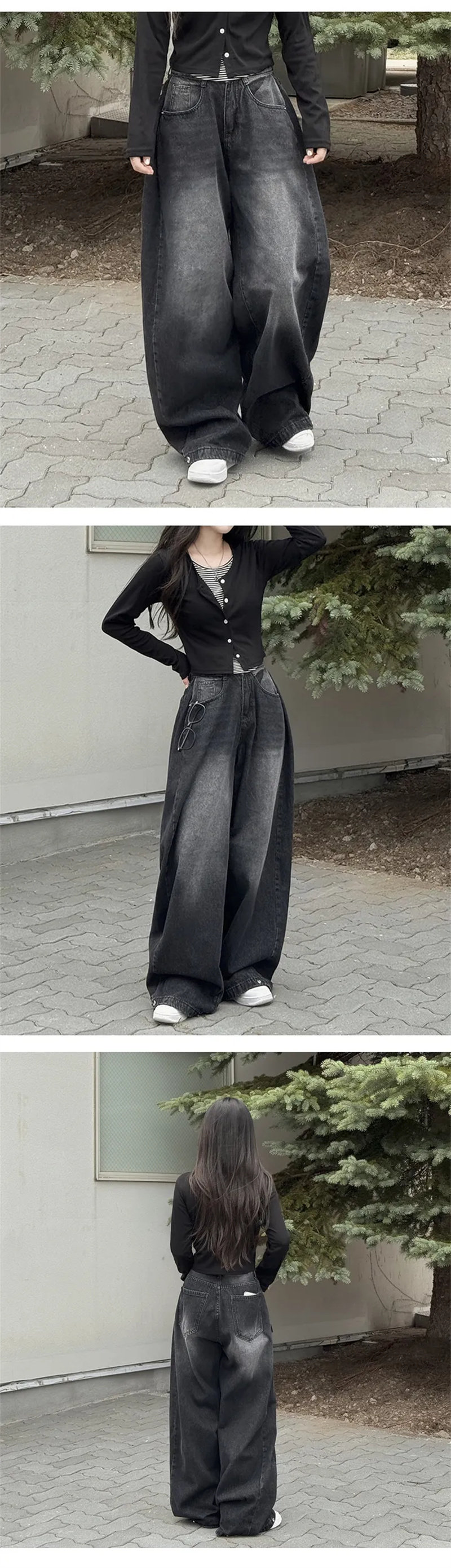 Vintage Washed Wide Leg Jeans with Ankle Button Detail