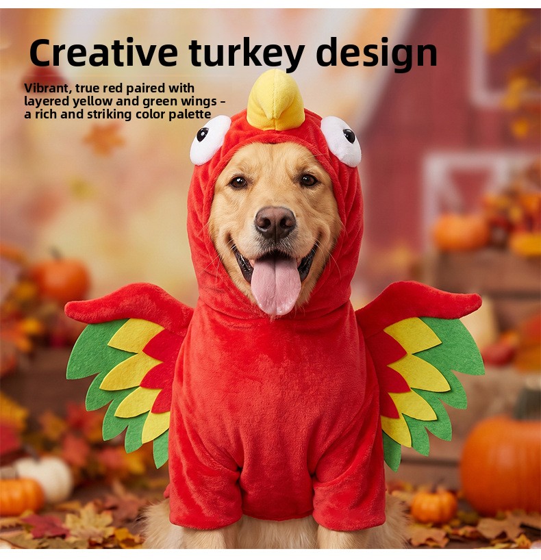 Pet Turkey Costume Vibrant Wings Hooded Transformation Outfit Cat Dog