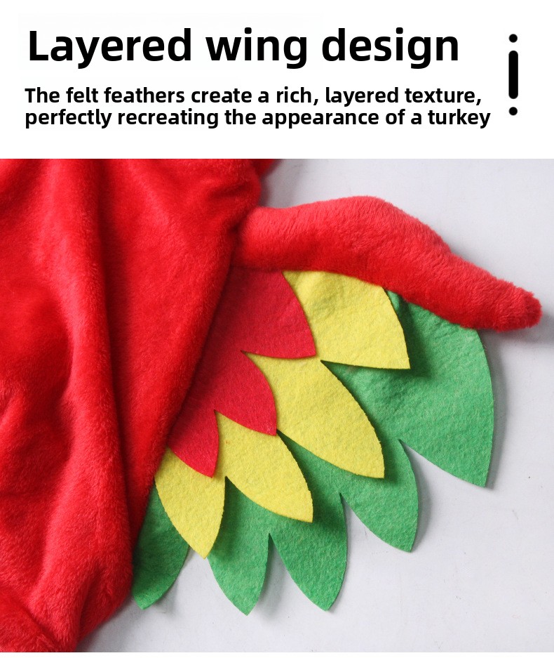 Pet Turkey Costume Vibrant Wings Hooded Transformation Outfit Cat Dog