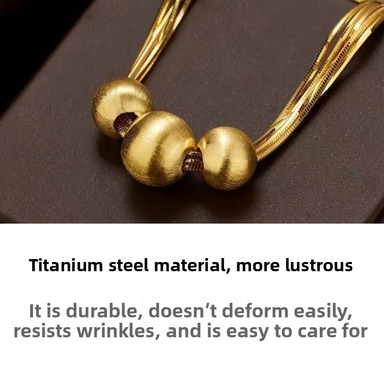 Titanium Steel Snake Chain Necklace with Round Fortune Bead Pendant