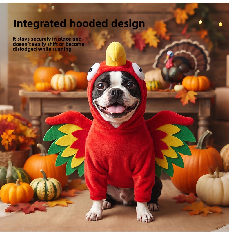 Pet Turkey Costume Vibrant Wings Hooded Transformation Outfit Cat Dog