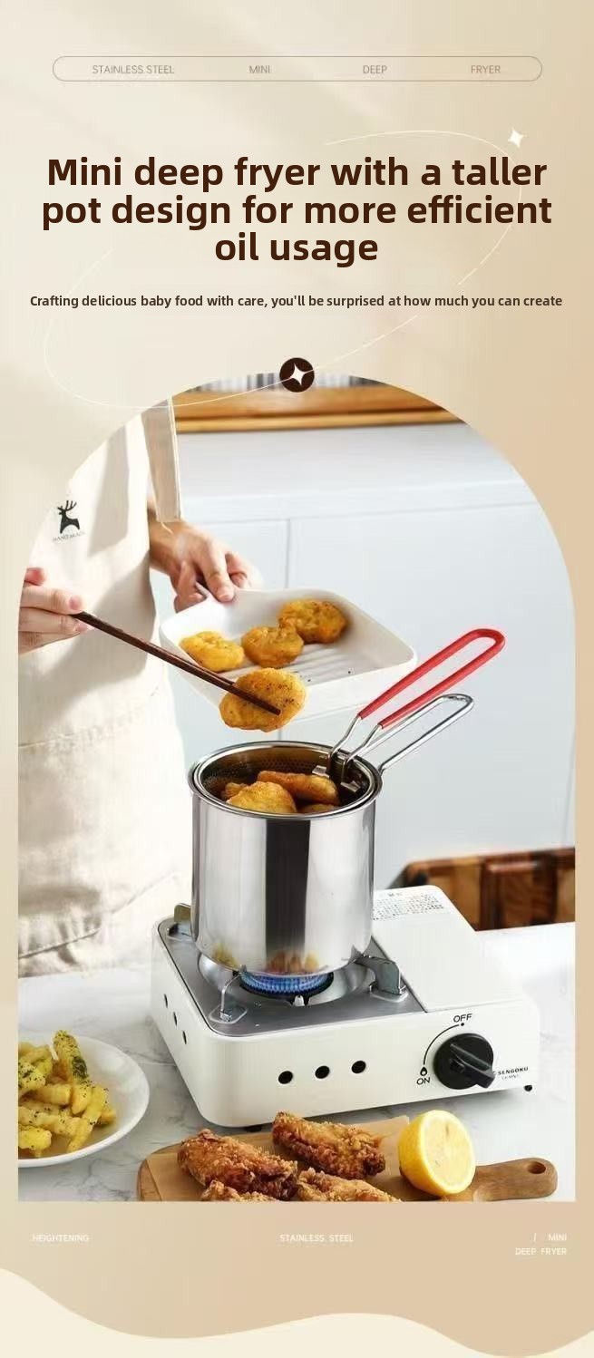 Household Stainless Steel Mini Frying Pan, Uncoated Oil-Saving Multi-Functional Pot for All Stoves