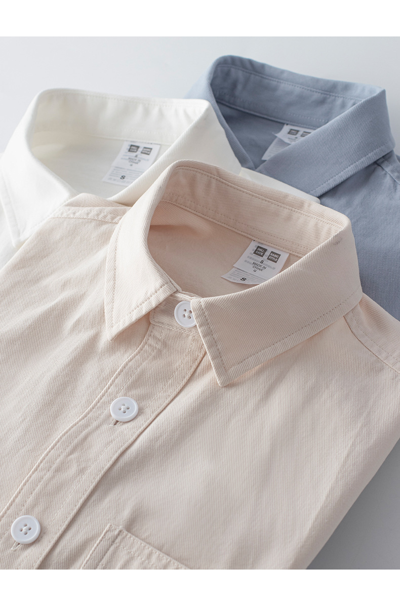 Men's Pure Cotton Solid Color Long Sleeve Lapel Shirt