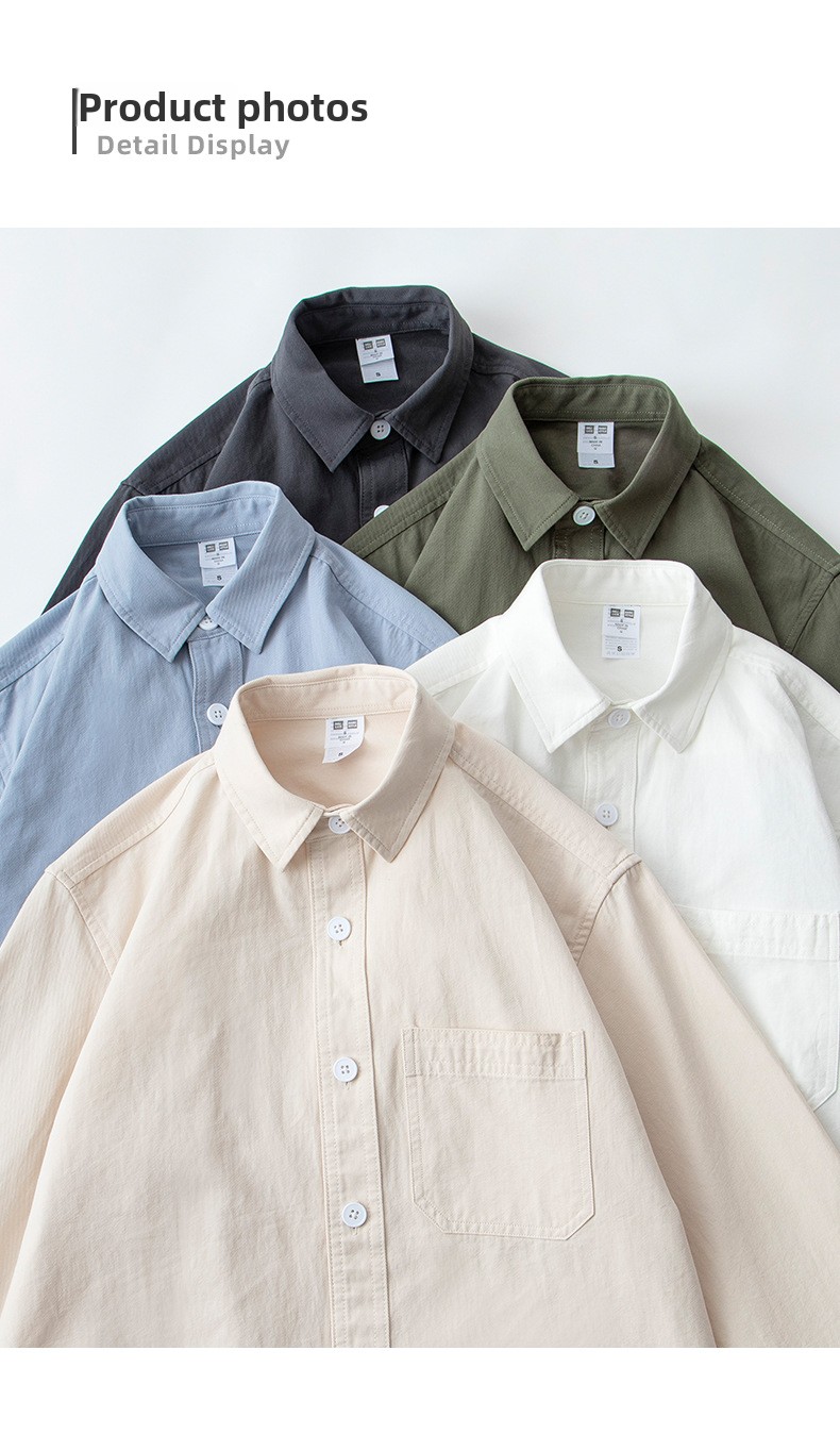 Men's Pure Cotton Solid Color Long Sleeve Lapel Shirt