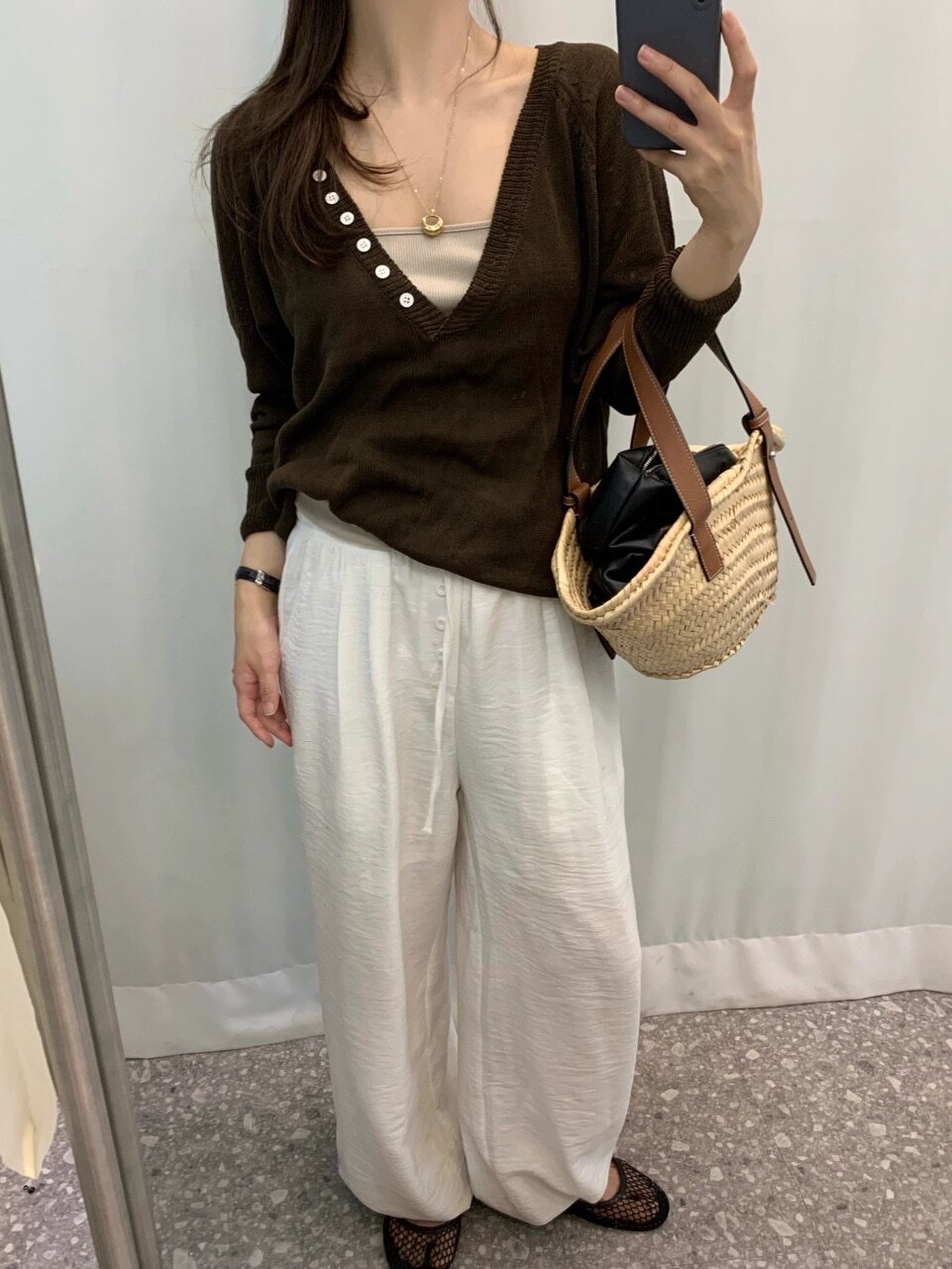 Women Autumn V-Neck Button Long-Sleeve Knit Top