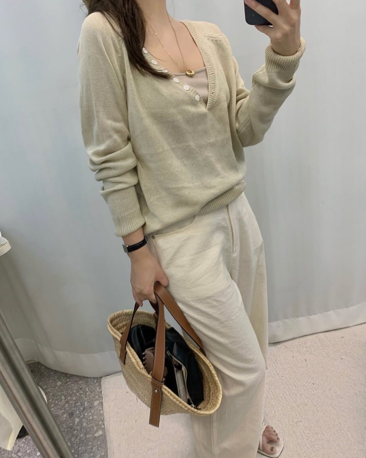 Women Autumn V-Neck Button Long-Sleeve Knit Top