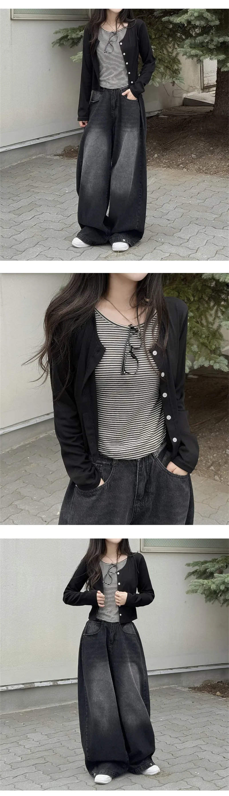 Vintage Washed Wide Leg Jeans with Ankle Button Detail