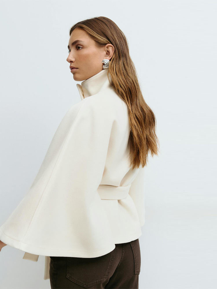 Women's Stand Collar Tie-Up Cropped Jacket Loose Fit Casual