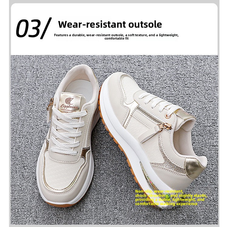 Women Colorblocked Round Toe PU Leather Flat Platform Casual Sneakers