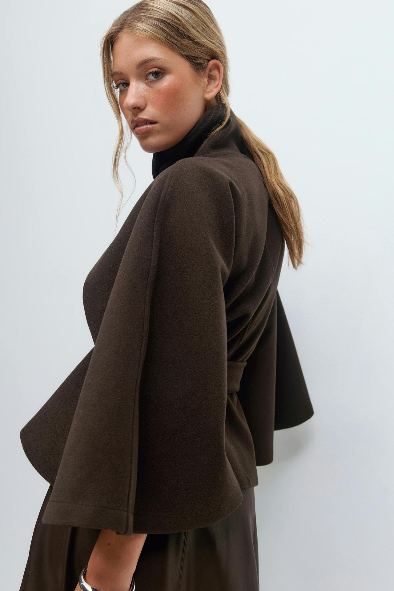 Women's Stand Collar Tie-Up Cropped Jacket Loose Fit Casual