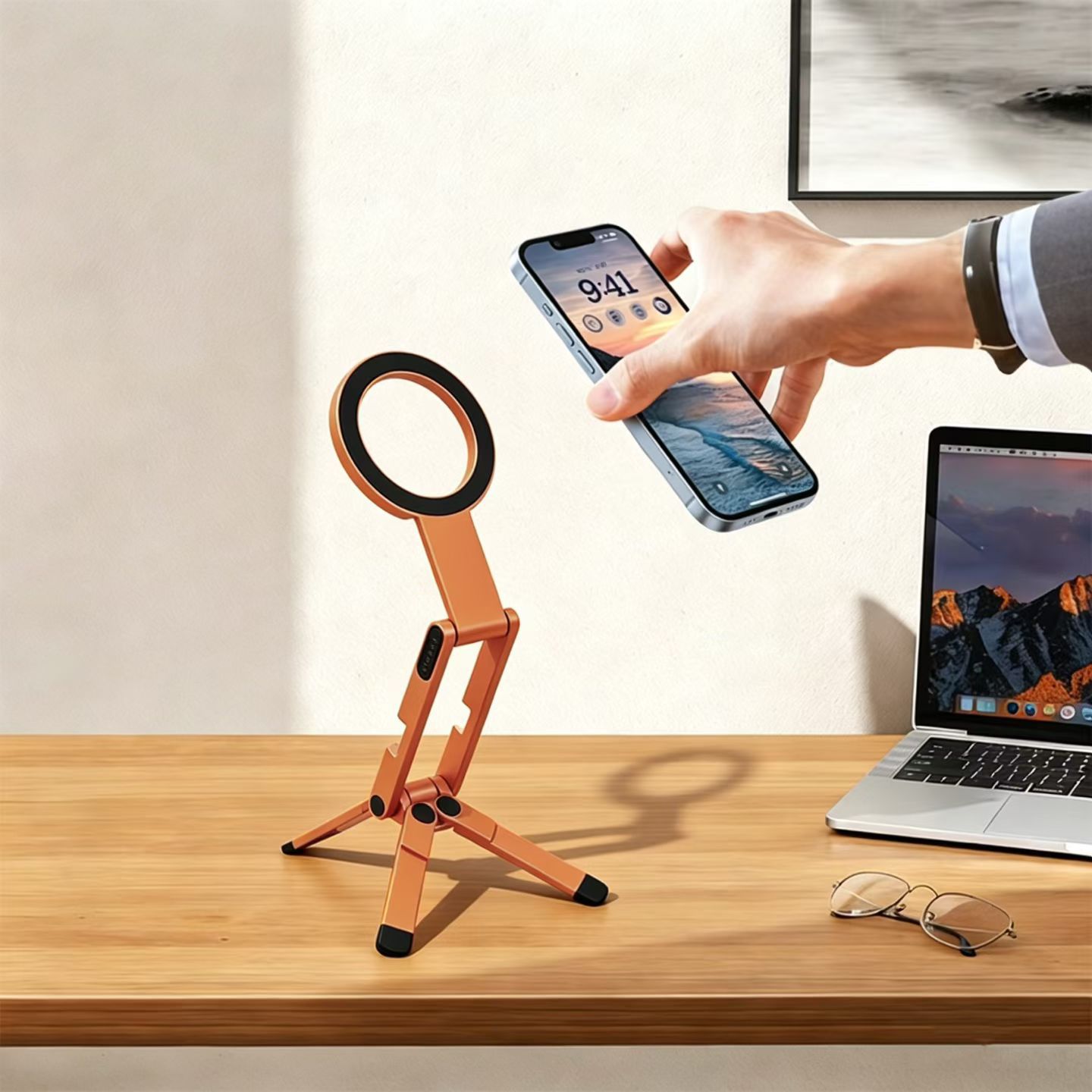 Magnetic Aluminum Alloy Foldable Phone Holder with Carabiner