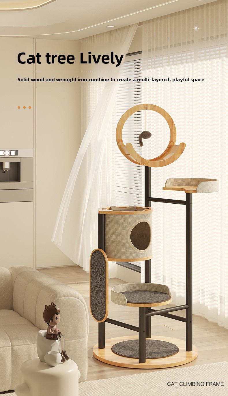 Solid Wood Multi Cat Climbing Frame with Scratching Post