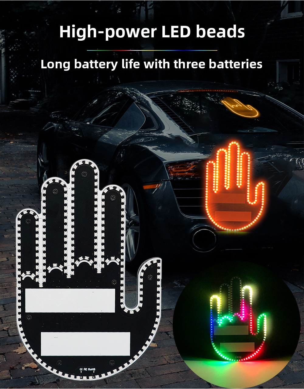 Interactive LED Gesture Light with Remote for Car Warning and Anti-Collision Signaling