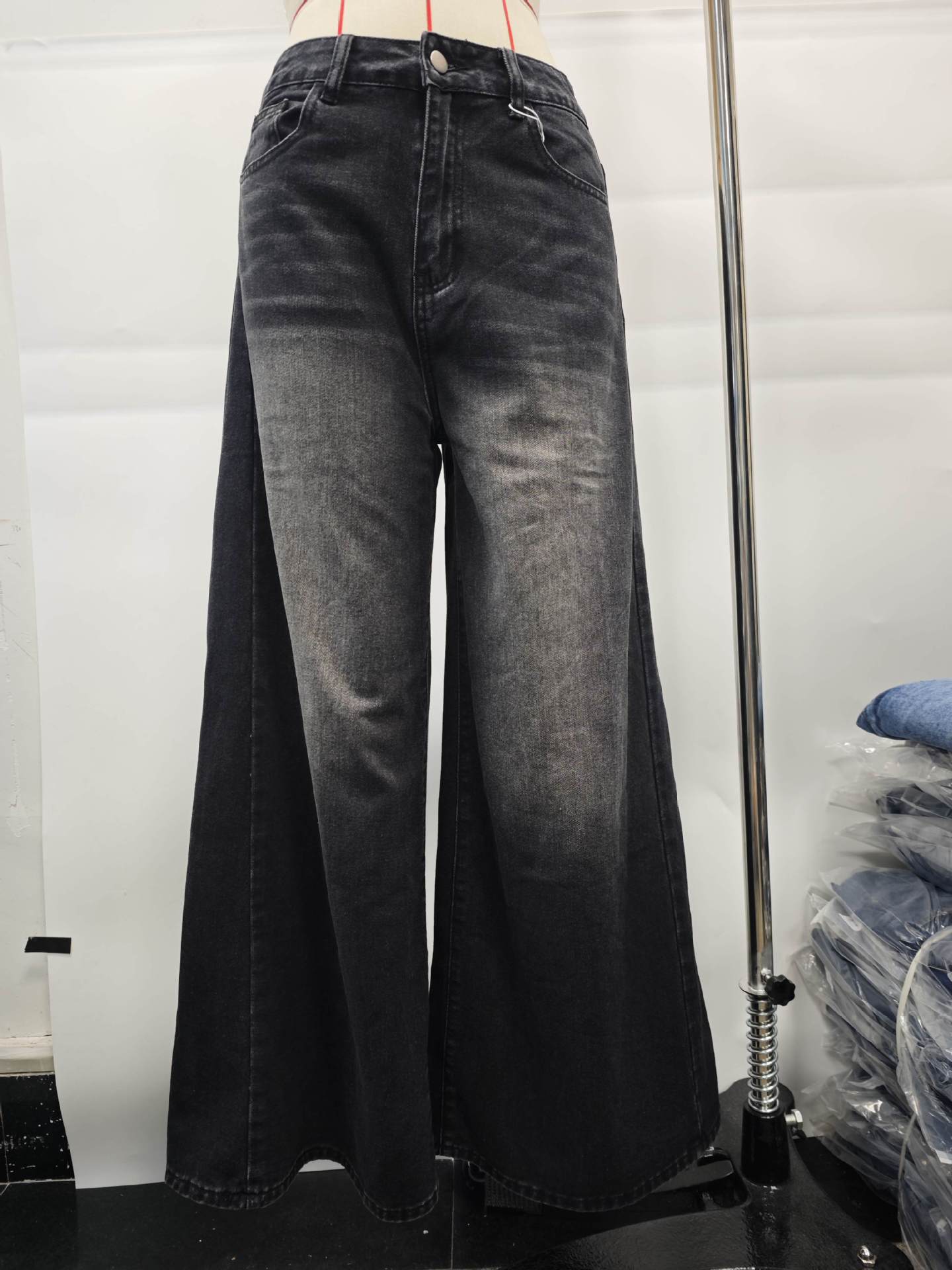 Black Washed Wide Leg Denim Pants