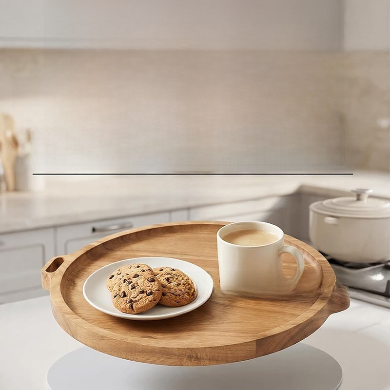 Solid Wood Oval Serving Tray with Handle Modern Decorative Tea Coffee Display Platter
