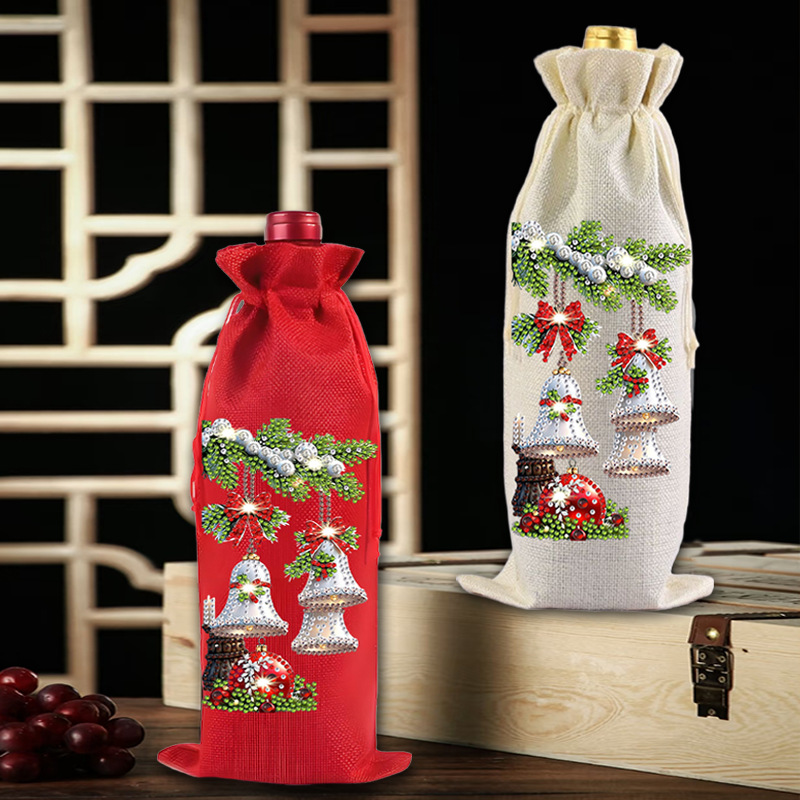 DIY Diamond Painting Christmas Linen Wine Gift Bag