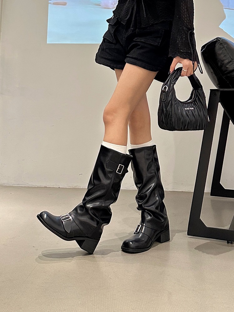 Women's Thick Heel Round Toe Over-The-Knee Knight Boots