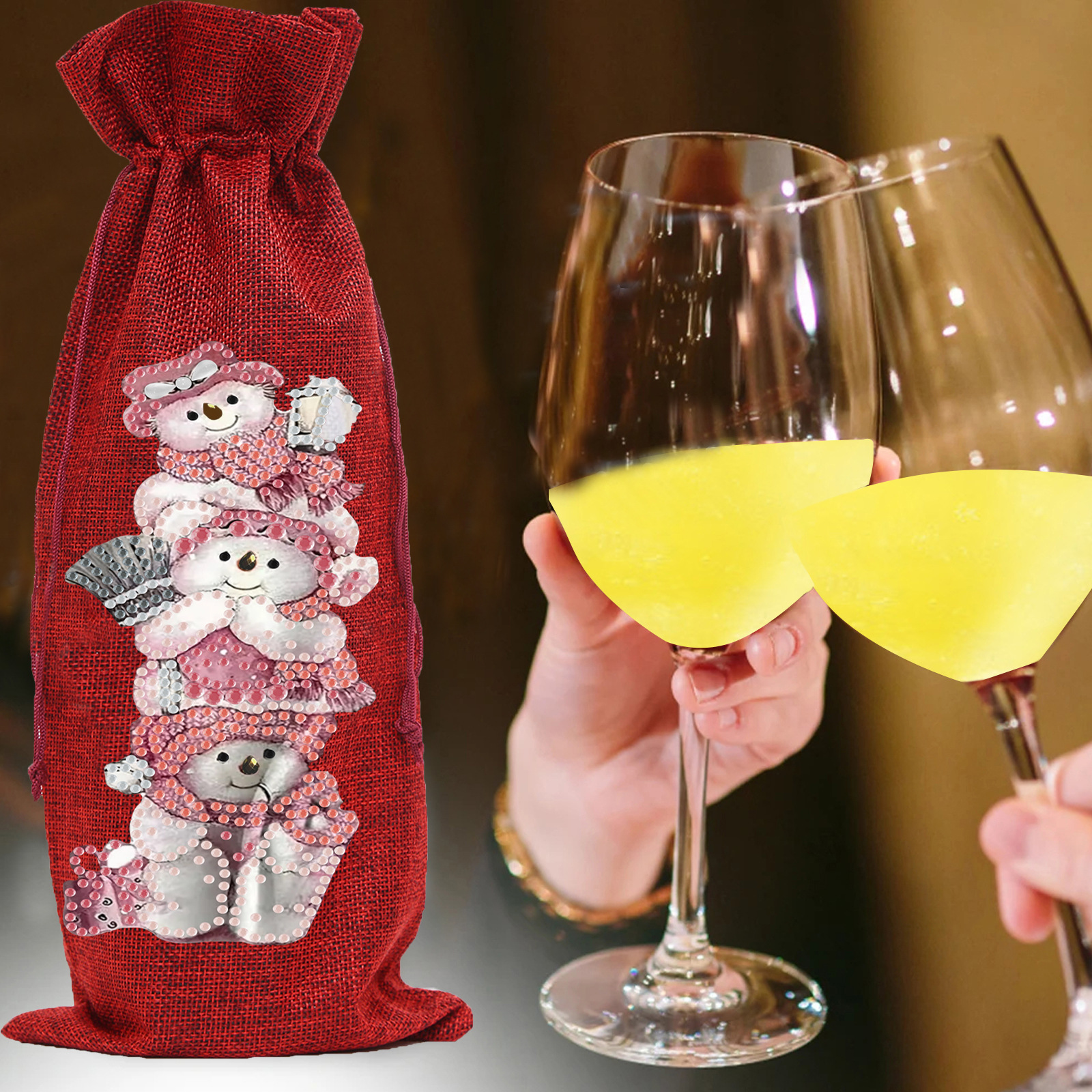 DIY 5D Diamond Painting Linen Gift Bag Sparkling Wine Candy Bag Handmade Craft Kit Modern Home Decor