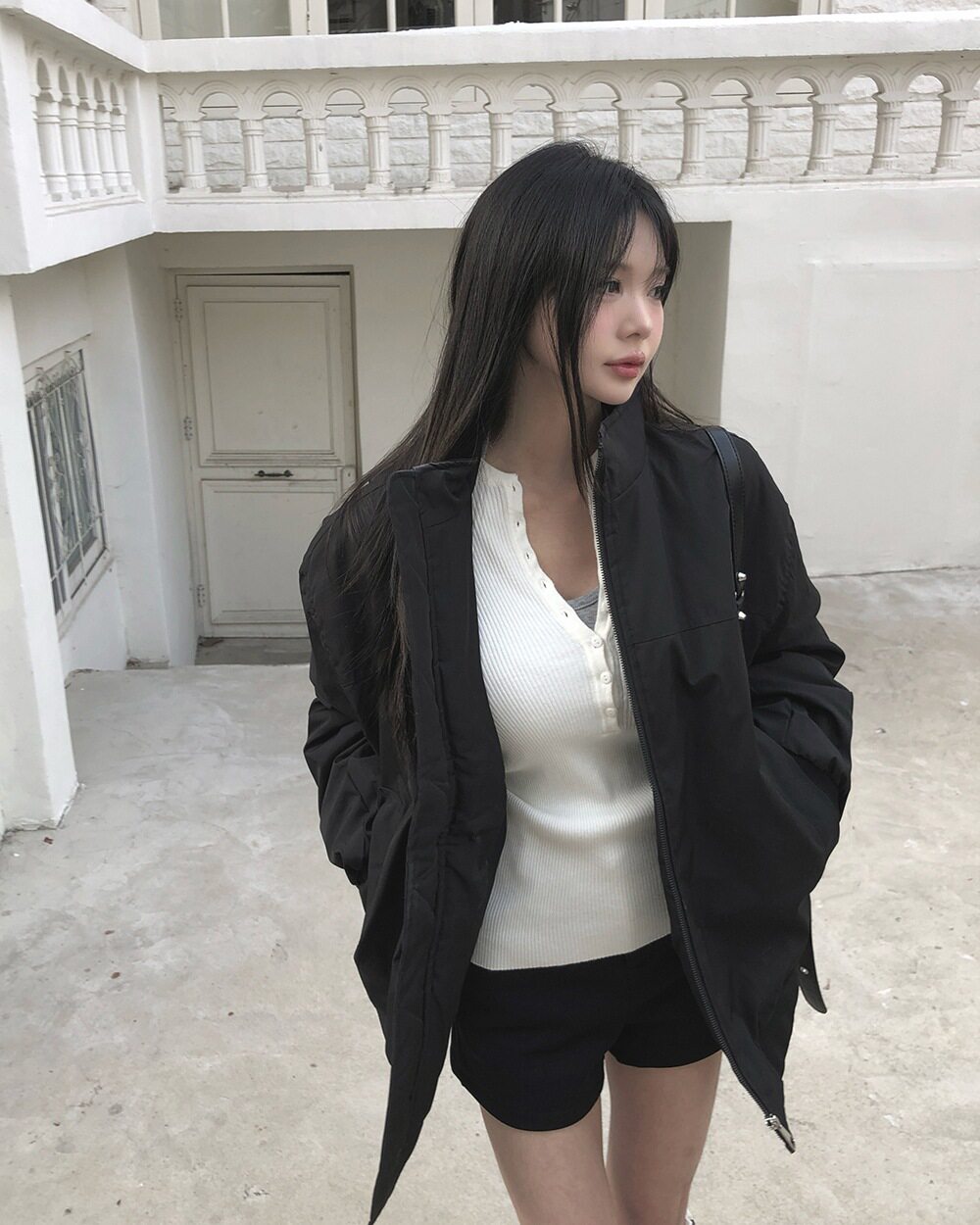 Women's Korean Style Stand-Up Collar Pilot Sleeve Pleated Cotton-Padded Jacket