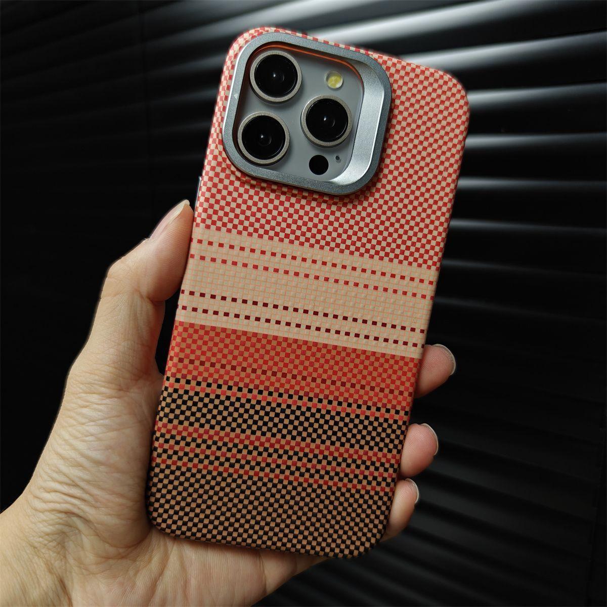 Kevlar Carbon Fiber Magnetic Case with Lens Holder for iPhone 13 14 15 16 Series Shockproof
