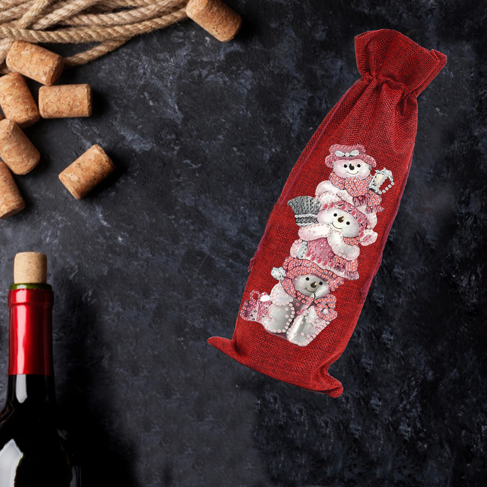 DIY 5D Diamond Painting Linen Gift Bag Sparkling Wine Candy Bag Handmade Craft Kit Modern Home Decor