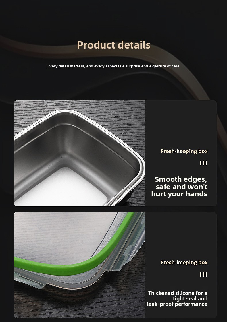 304 Stainless Steel Food Grade Crisper Box Sealed Rectangular Storage Container