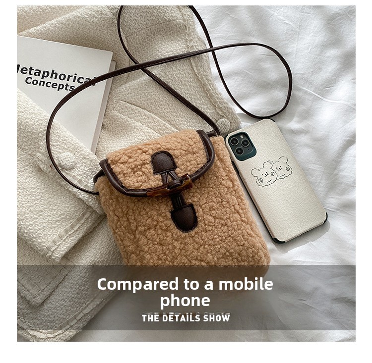 Women's Plush Lamb Wool Crossbody Bag Simple Trendy Phone Purse