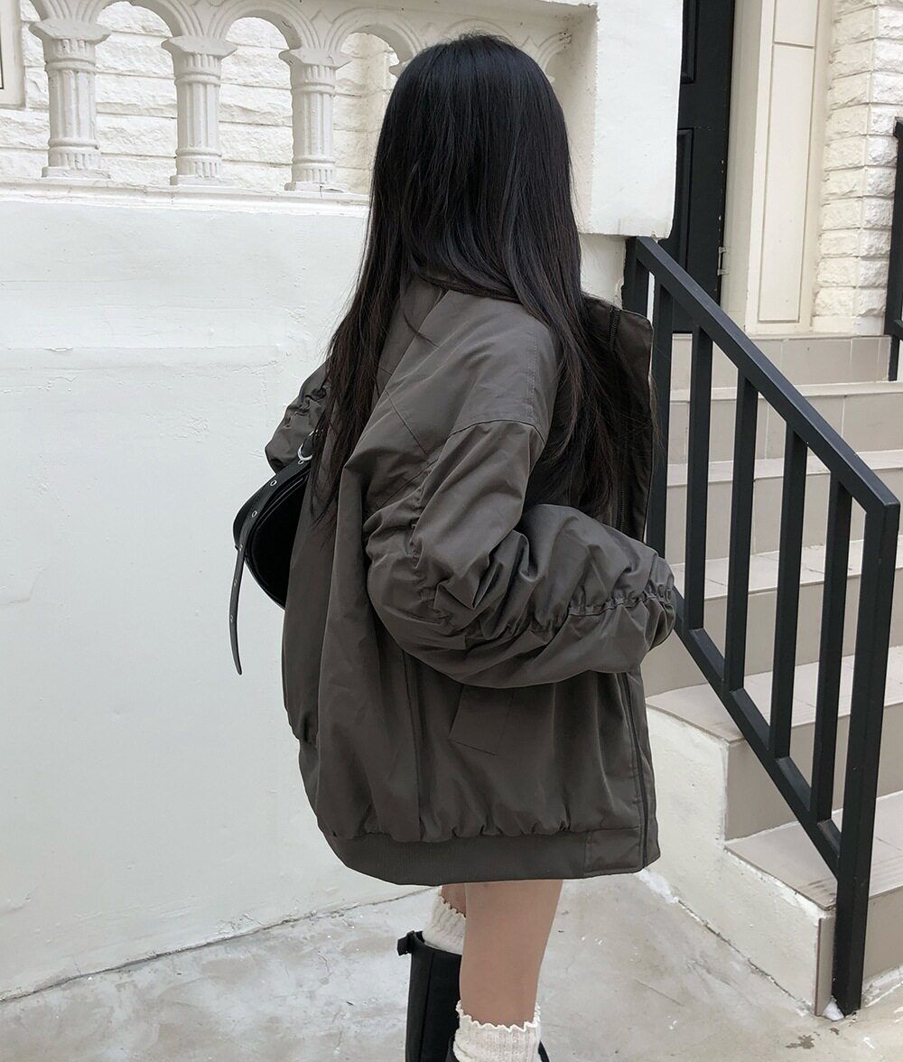 Women's Korean Style Stand-Up Collar Pilot Sleeve Pleated Cotton-Padded Jacket