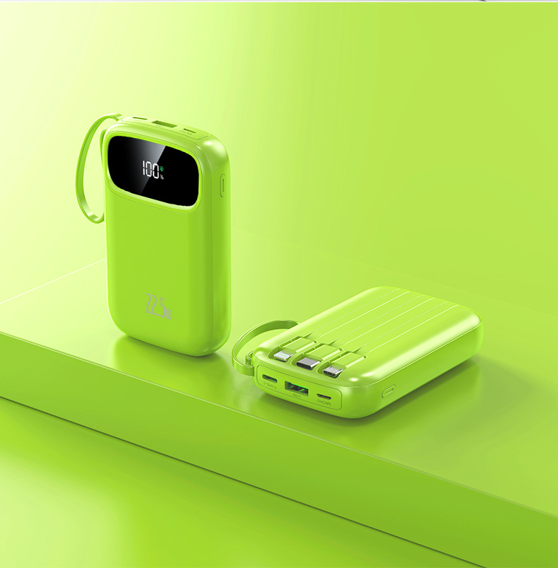 Large-capacity, compact power bank with built-in cable