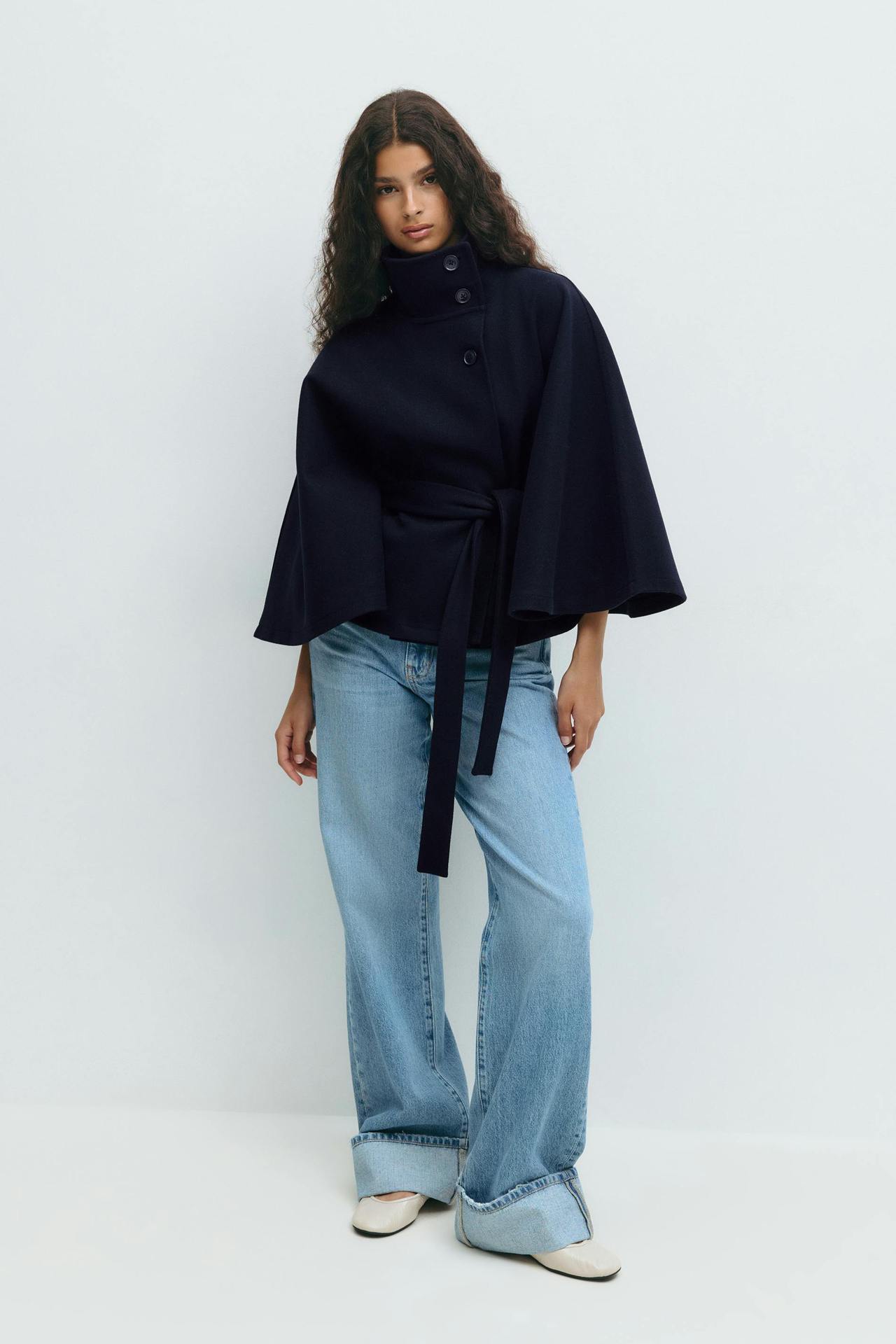 Women's Stand Collar Tie-Up Cropped Jacket Loose Fit Casual