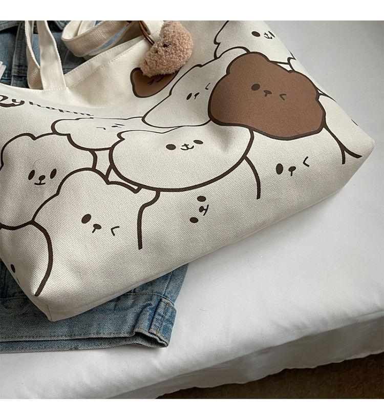 Casual Large Capacity Cartoon Bear Canvas Shoulder Tote Bag